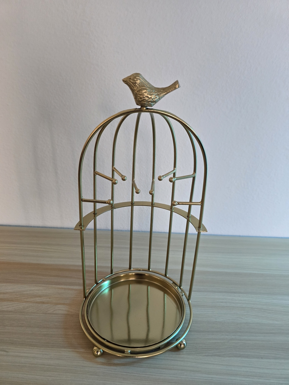 Gold Metal Birdcage Jewelry Organizer Stand Ring Earring Display Tray Holder
